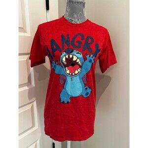 Disney Stitch Hangry T-shirt Red Blue Graphic Tee Short Sleeve Women’s Small S